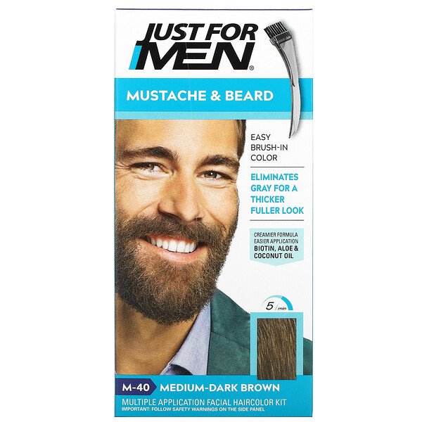 Усы и борода, Цвет для окрашивания кистью, M-40 Средне-темно-коричневый, 1 набор для многократного нанесения Just for Men