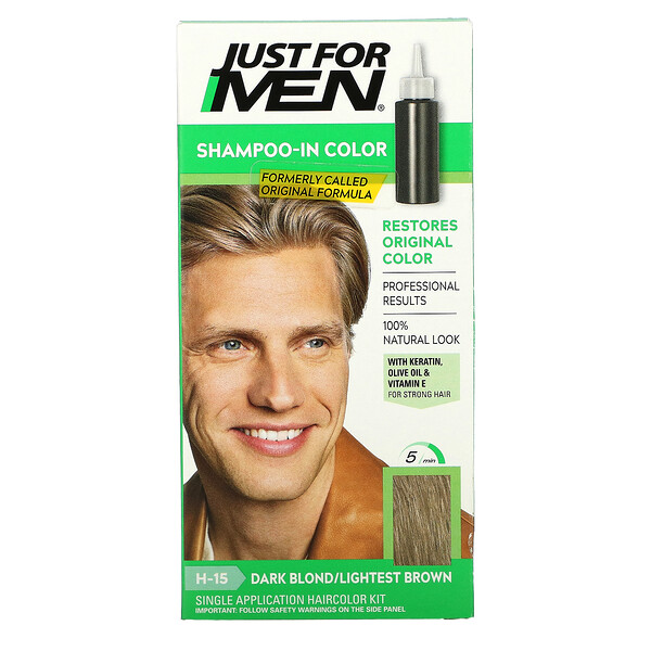 Shampoo-In Color, Мужская краска для волос, Темно-русый/Светлейший каштановый H-15, Набор для однократного применения Just for Men