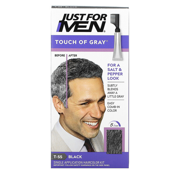 Touch of Grey, Расчесываемая краска для волос, черный T-55, набор для однократного применения Just for Men