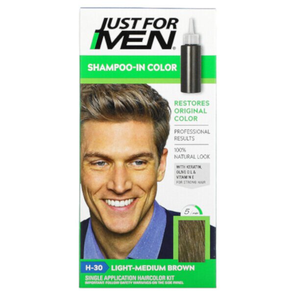 Shampoo-In Color, Мужская краска для волос, светло-средний коричневый H-30, набор для окрашивания волос на одно применение Just for Men