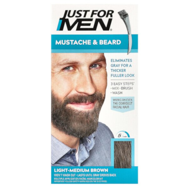 Усы и борода, Цвет для окрашивания кистью, M-30 светло-средний коричневый, 1 набор для многократного нанесения Just for Men