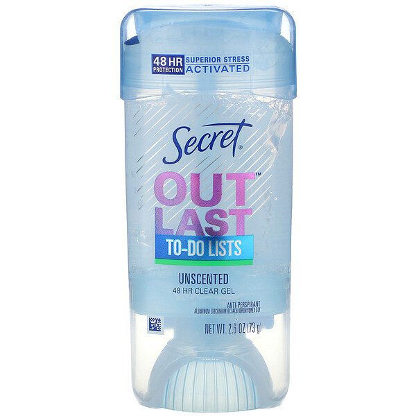 Outlast, Прозрачный гель-дезодорант с эффектом действия 48 часов, без запаха, 2,6 унции (73 г) Secret