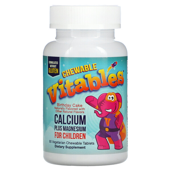 Chewable Calcium Plus Magnesium for Children, со вкусом праздничного торта, 90 вегетарианских таблеток Vitables