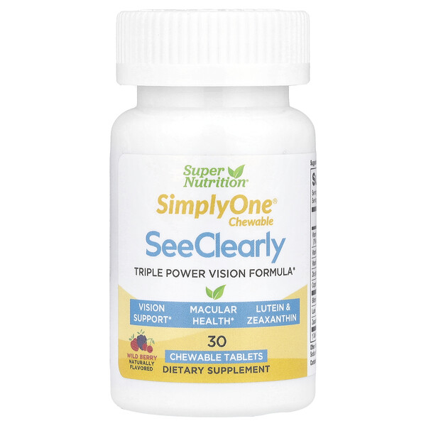 SimplyOne See Clearly, Формула Triple Power Vision, вкус лесных ягод, 30 жевательных таблеток Super Nutrition