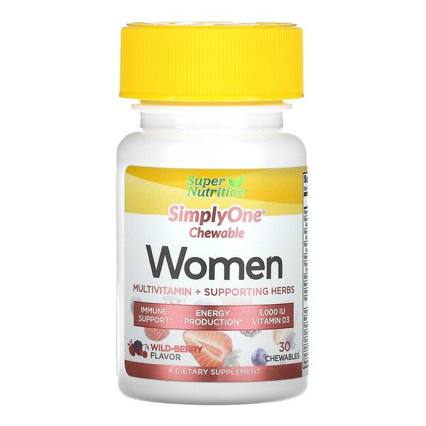 SimplyOne, Women, поливитамины + поддерживающие травы, лесные ягоды, 30 жевательных таблеток Super Nutrition