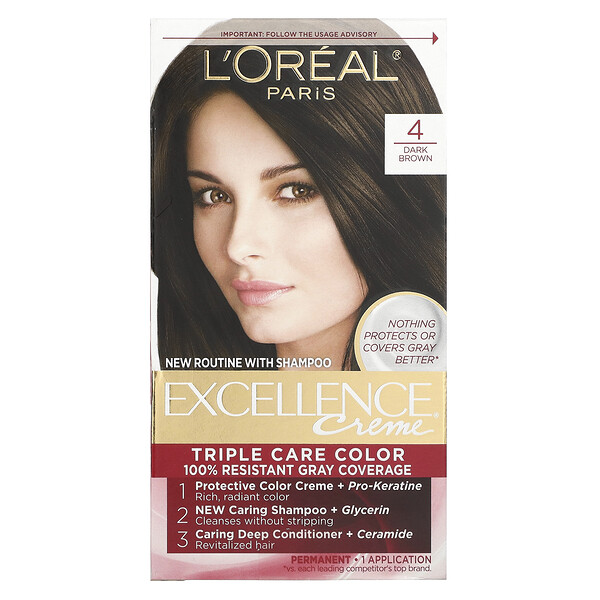 Excellence Creme, Тройная защита цвета, 4 темно-коричневых оттенка, 1 применение L'oreal