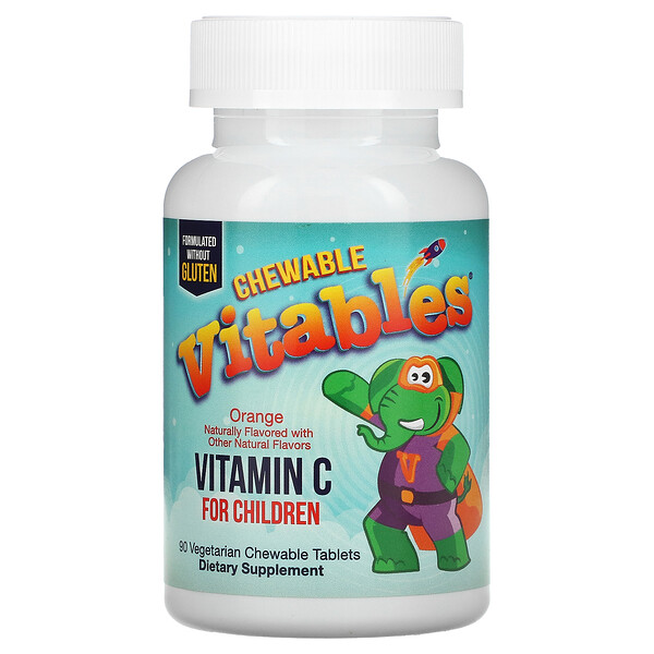 Жевательный витамин С для детей, апельсин, 90 вегетарианских таблеток Vitables