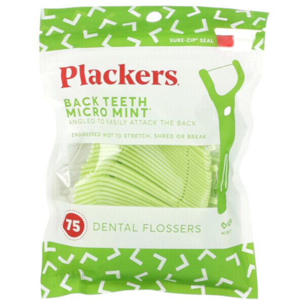 Back Teeth Micro Mint, Зубные нити, цвет мяты, 75 шт. Plackers