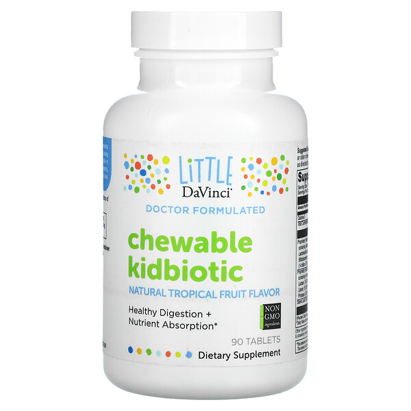 Chewable Kidbiotic, Натуральные тропические фрукты, 90 таблеток Little DaVinci