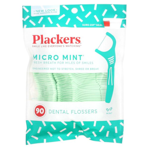 Micro Mint, Зубные нити, цвет мяты, 90 шт. Plackers