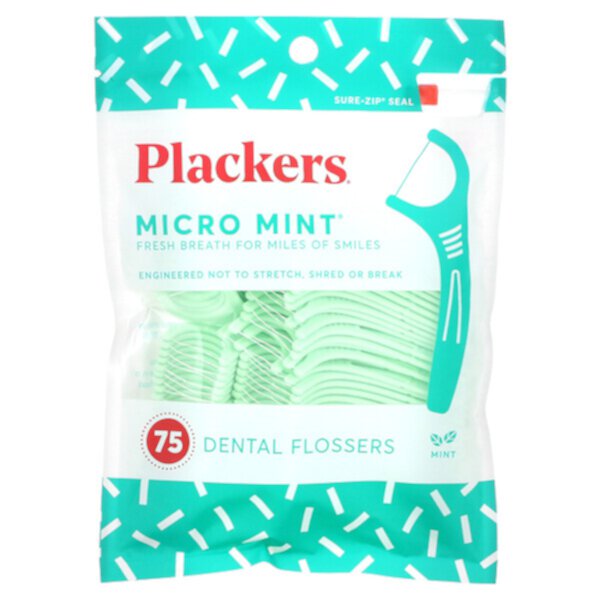 Micro Mint, Зубные нити, цвет мяты, 75 шт. Plackers