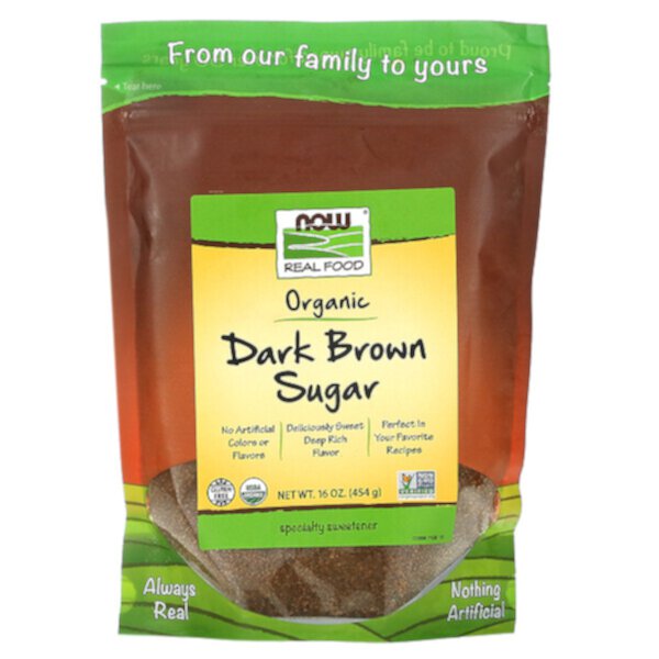 Real Food, Органический темно-коричневый сахар, 16 унций (454 г) NOW Foods