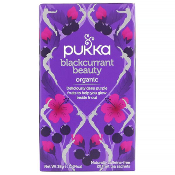 Organic Blackcurrant Beauty, Без кофеина, 20 пакетиков с фруктовым чаем, 1,34 унции (38 г) Pukka Herbs