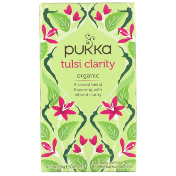 Organic Tulsi Clarity, Без кофеина, 20 пакетиков с травяным чаем, 1,27 унции (36 г) Pukka Herbs