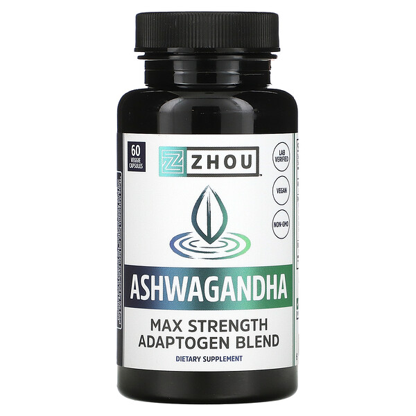 Ashwagandha, Максимальная сила, 1200 мг, 60 растительных капсул Zhou