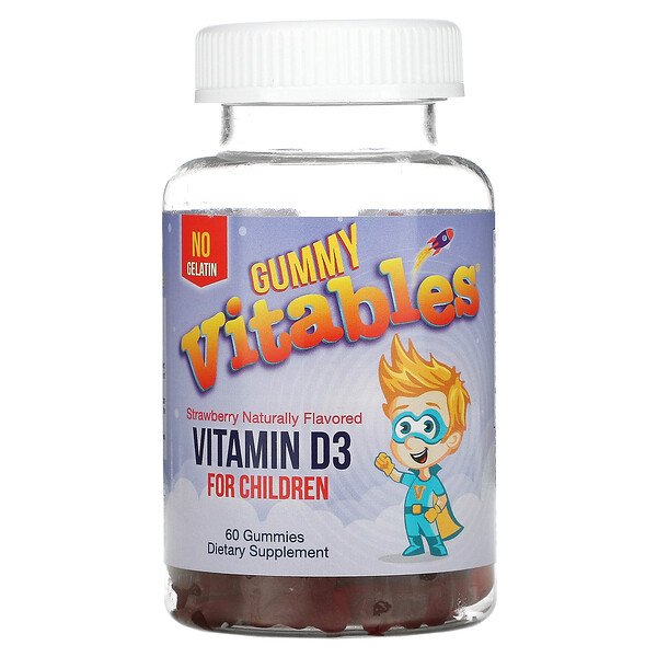 Жевательные конфеты с витамином D3 для детей, без желатина, клубника, 60 вегетарианских жевательных таблеток Vitables