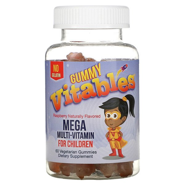 Vitables, Жевательные мега-мультивитамины для детей, без желатина, со вкусом малины, 60 вегетарианских жевательных таблеток Vitables
