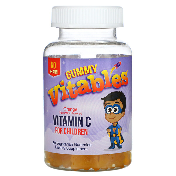 Жевательные конфеты с витамином С для детей, без желатина, апельсин, 60 вегетарианских жевательных мармеладок Vitables