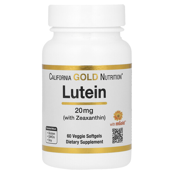 Лютеин с Зеаксантином, 20 мг, 60 растительных мягких капсул - California Gold Nutrition California Gold Nutrition