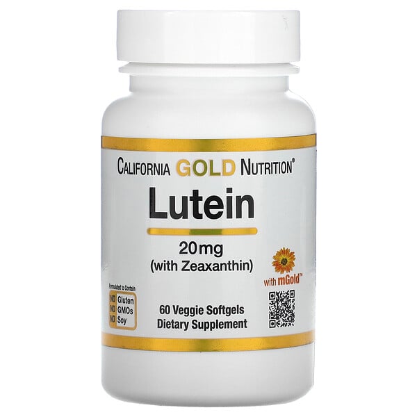 Лютеин с зеаксантином, 20 мг, 60 растительных мягких желатиновых капсул California Gold Nutrition