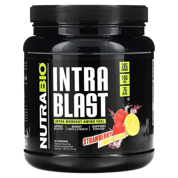 Intra Blast, Intra Workout Amino Fuel, клубнично-лимонная бомба, 1,63 фунта (740 г) NutraBio Labs