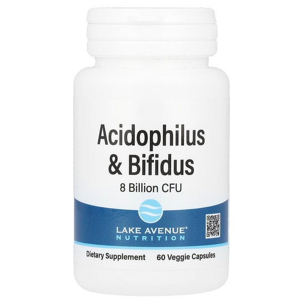 Acidophilus и Bifidus, Пробиотическая Смесь - 8 миллиардов КОЕ - 60 растительных капсул - Lake Avenue Nutrition Lake Avenue Nutrition