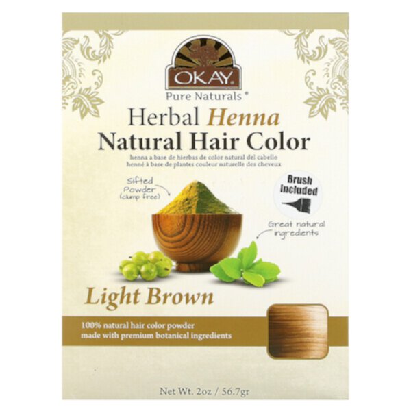 Herbal Henna Natural Hair Color, светло-коричневый, 2 унции (56,7 г) Okay Pure Naturals