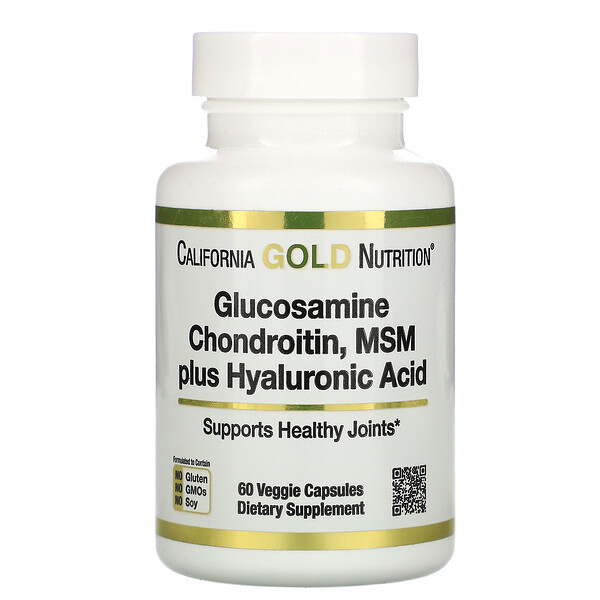Глюкозамин-хондроитин, МСМ плюс гиалуроновая кислота, 60 растительных капсул California Gold Nutrition