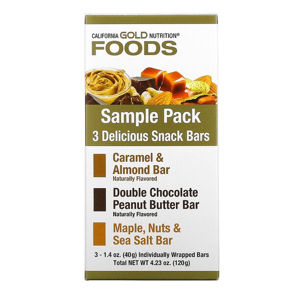 FOODS, Образец упаковки закусочных батончиков, 3 батончика, 1,4 унции (40 г) каждый California Gold Nutrition