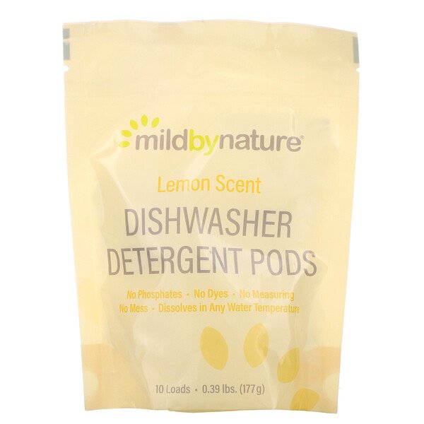 Автоматическое моющее средство для мытья посуды в капсулах, аромат лимона, 10 загрузок, 0,39 фунта, 6,24 унции (177 г) Mild By Nature
