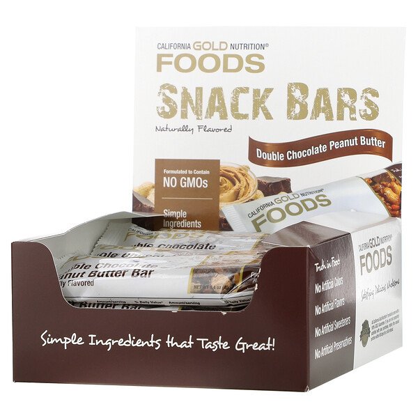 FOODS, Двойные шоколадные батончики со вкусом арахисового масла, 12 батончиков, 1,4 унции (40 г) каждый California Gold Nutrition