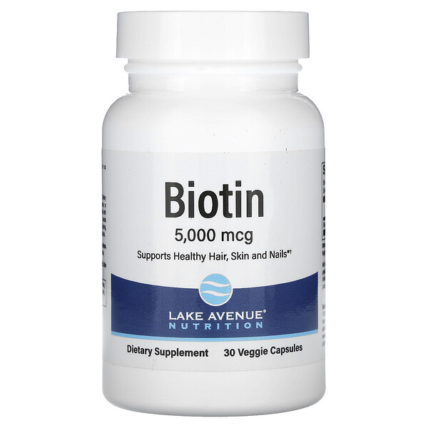 Биотин, 5000 мкг, 30 растительных капсул Lake Avenue Nutrition