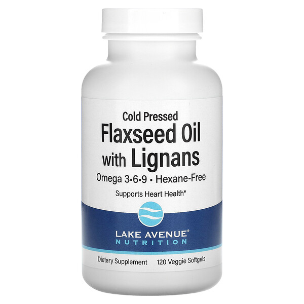 Льняное масло холодного отжима с лигнанами, 120 растительных мягких таблеток Lake Avenue Nutrition