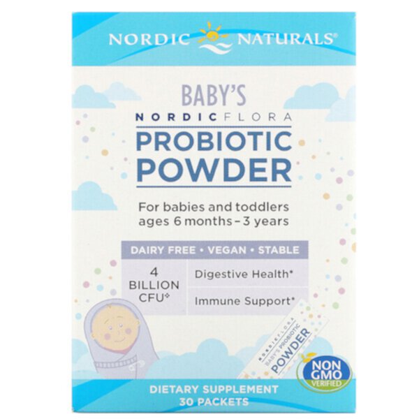 Nordic Flora Baby's Probiotic Powder, для детей от 6 месяцев до 3 лет, 4 миллиарда КОЕ, 30 пакетиков Nordic Naturals