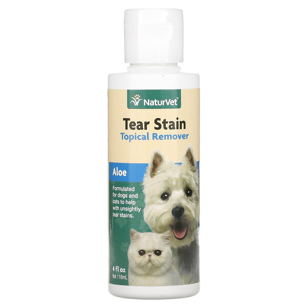 Tear Stain, Средство для местного удаления плюс алоэ, для собак и кошек, 4 жидких унции (118 мл) NaturVet