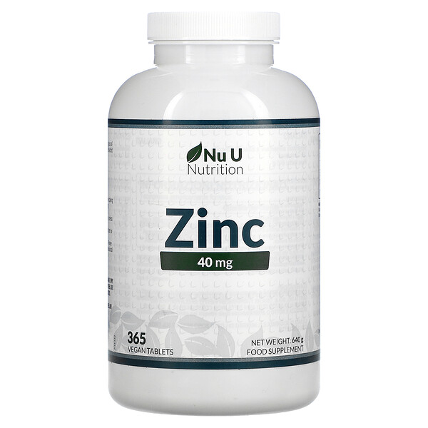 Цинк, 40 мг, 365 веганских таблеток Nu U Nutrition