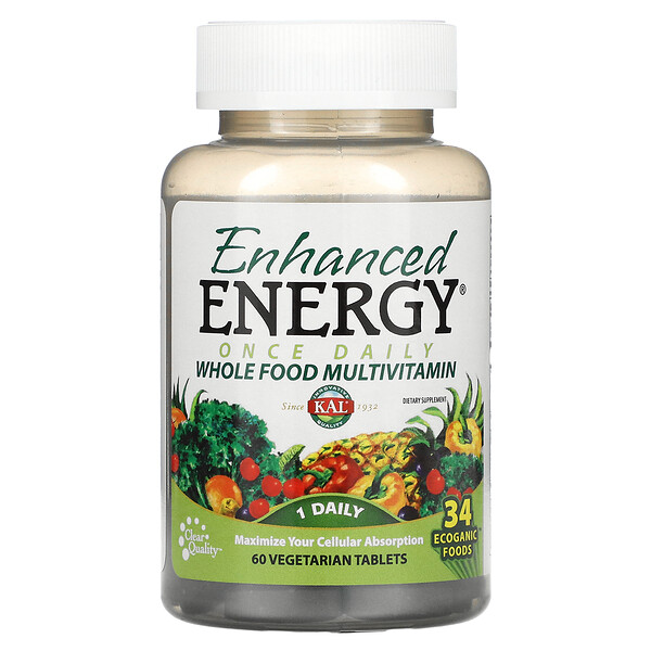 Повышенная Энергия - Ежедневный Мультивитамин из Цельных Продуктов - 60 Вегетарианских Таблеток - KAL KAL