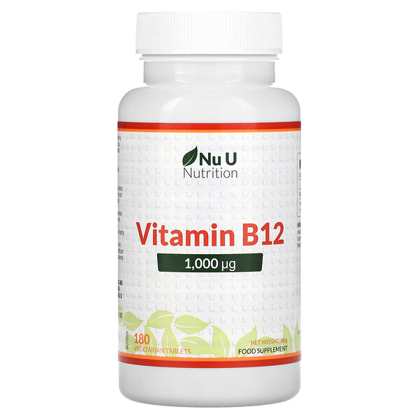 Витамин B12, 1000 мкг, 180 вегетарианских таблеток Nu U Nutrition