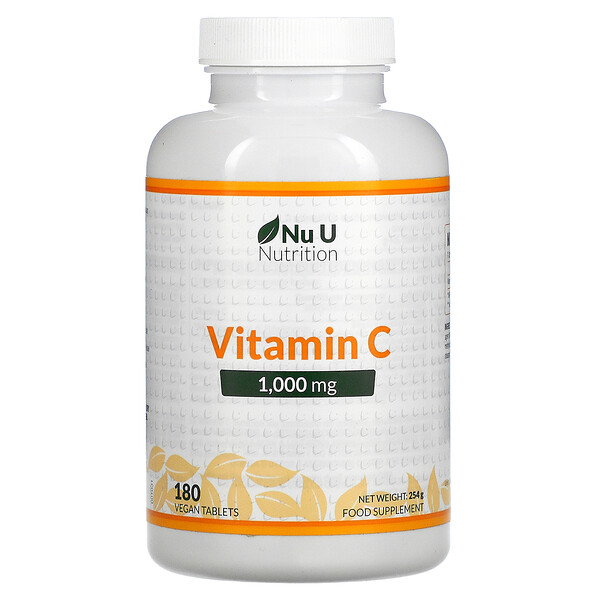 Витамин С, 1000 мг, 180 веганских таблеток Nu U Nutrition