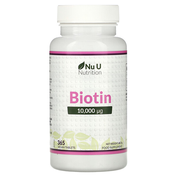 Биотин, 10 000 мкл, 365 веганских таблеток Nu U Nutrition