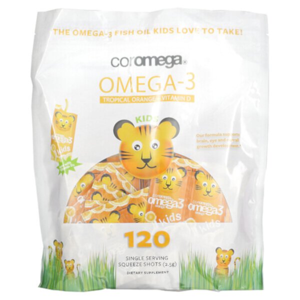 Омега-3, Детям, тропический апельсин + витамин D, 120 порций сжатых порций Coromega