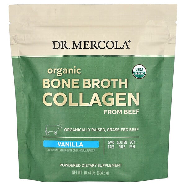 Органический коллаген из костного бульона из говядины, ваниль, 10,74 унции (304,5 г) Dr. Mercola