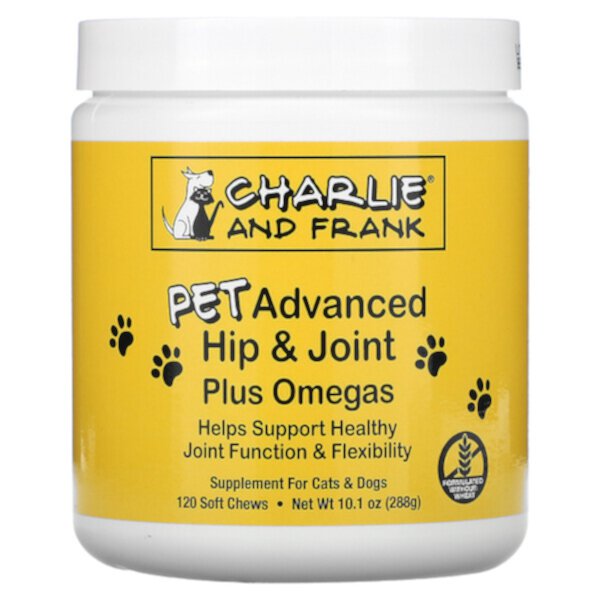 Pet Advanced Hip & Joint Plus Omegas, для кошек и собак, 120 мягких жевательных таблеток Charlie and Frank