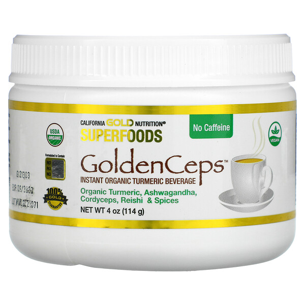 SUPERFOODS - GoldenCeps, органическая куркума с адаптогенами, 4 унции (114 г) California Gold Nutrition