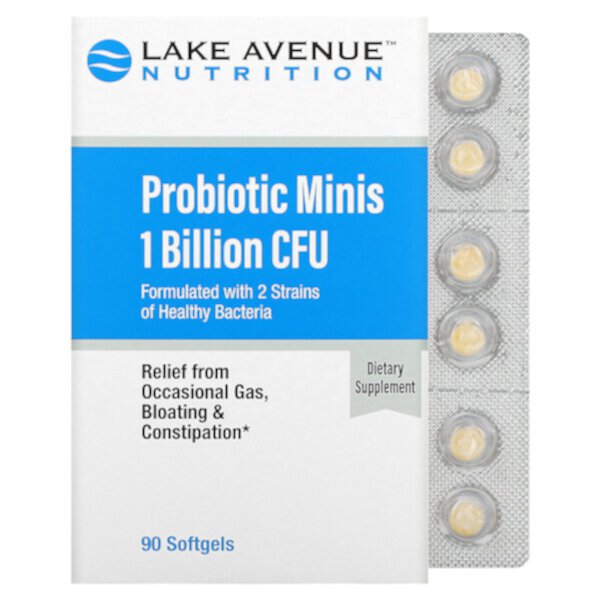 Probiotic Minis, 2 штамма полезных бактерий, 1 миллиард КОЕ, 90 мини-капсул Lake Avenue Nutrition
