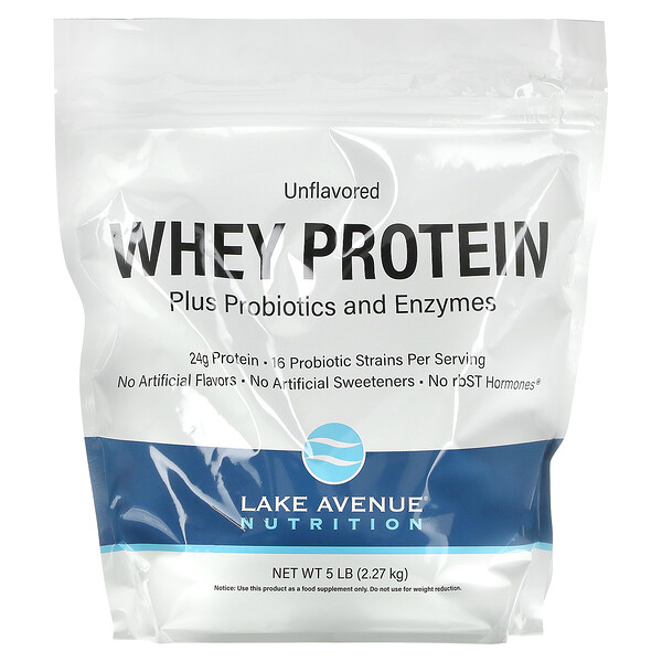 Сывороточный протеин плюс пробиотики и ферменты, без вкуса, 5 фунтов (2,27 кг) Lake Avenue Nutrition