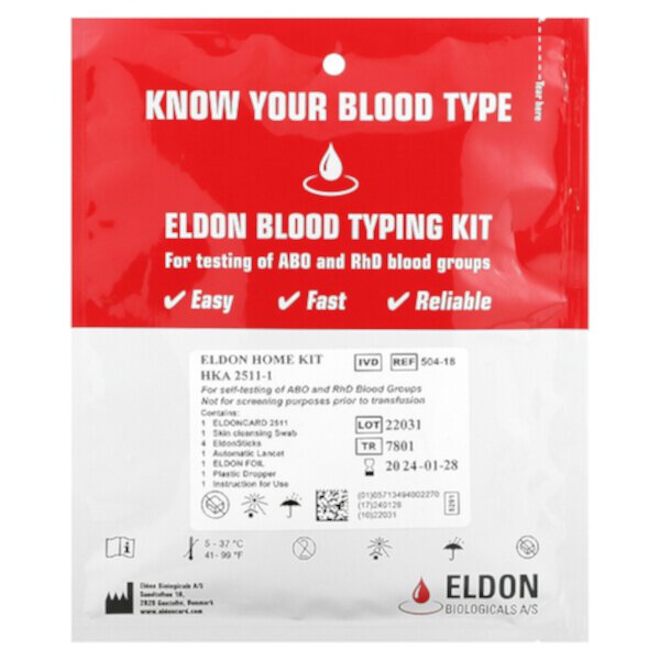Набор для определения групп крови Eldon, 1 набор для простого самотестирования D'adamo