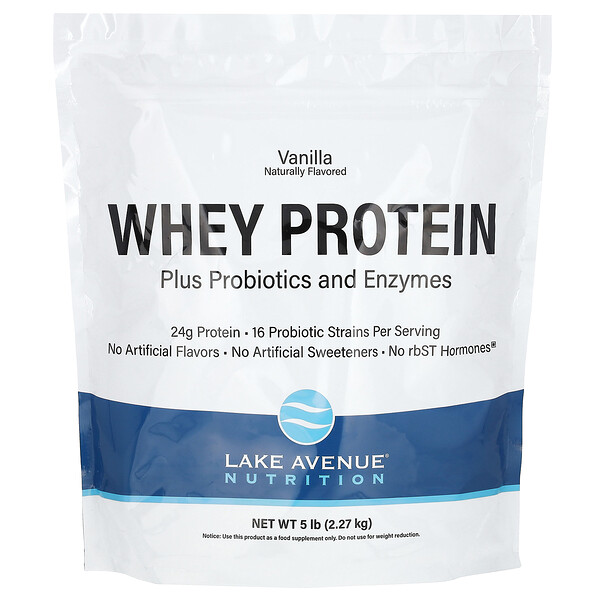 Whey Protein + Probiotics, Vanilla Flavor, 5 lb (Фунты) (2.27 kg) Lake Avenue Nutrition