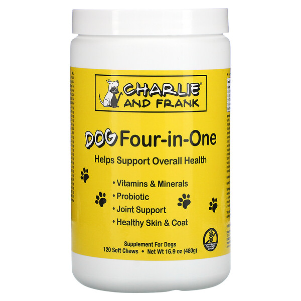 Dog Four-in-One, 120 мягких жевательных таблеток, 16,9 унций (480 г) Charlie and Frank