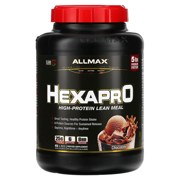 Hexapro, Ultra-Premium 6-Protein Blend, Chocolate, 5 lbs (2.27 kg) ALLMAX